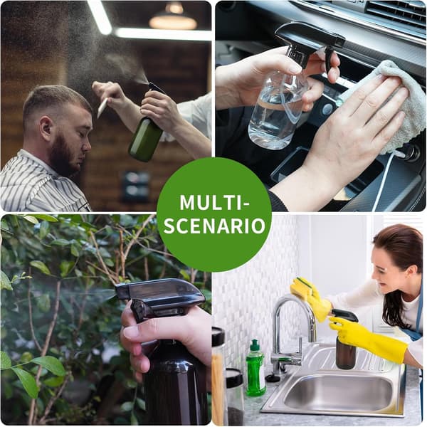 2-pack läckagesäkra sprayflaskor 300 ml - Justerbart munstycke för fin dimma och jetstråleflaskor för hårstyling, växtbesprutning, rengöringslösningar (klar)