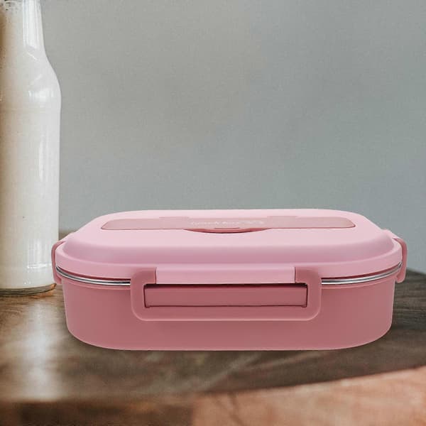 Bento-boks i rustfrit stål med rum til madopbevaring, lyserød Bento-holder