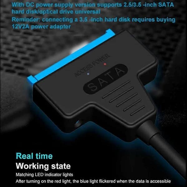 Sata till USB 3.0-adapterkabel stöder 22-stifts 2,5, 3,5 tums extern HDD SSD hårddisk datorkontakt passar hårddisk USB 3.0 With DC