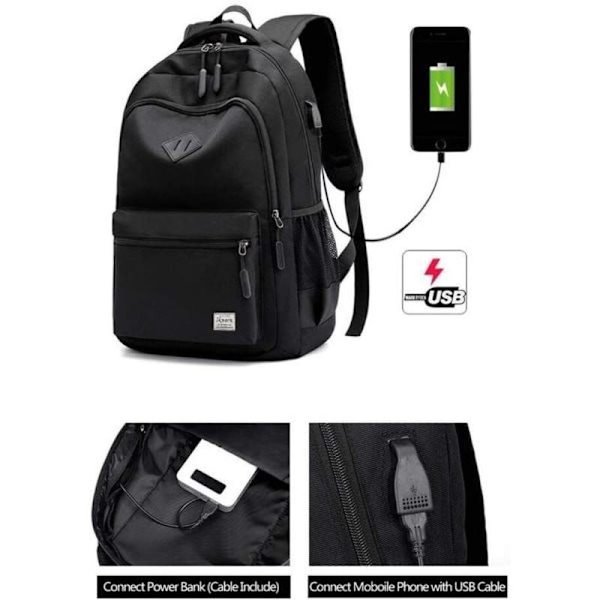 Black Waterproof School Backpack - Compatible with Various Brands