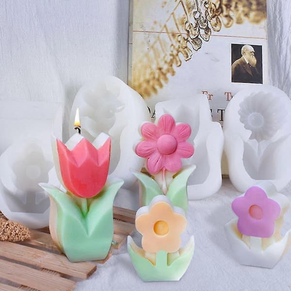 Stearinlysform, DIY Blomsterduftende Stearinlys Silikonform, 3D Blomsterformet Stearinlysform (tredimensjonal)
