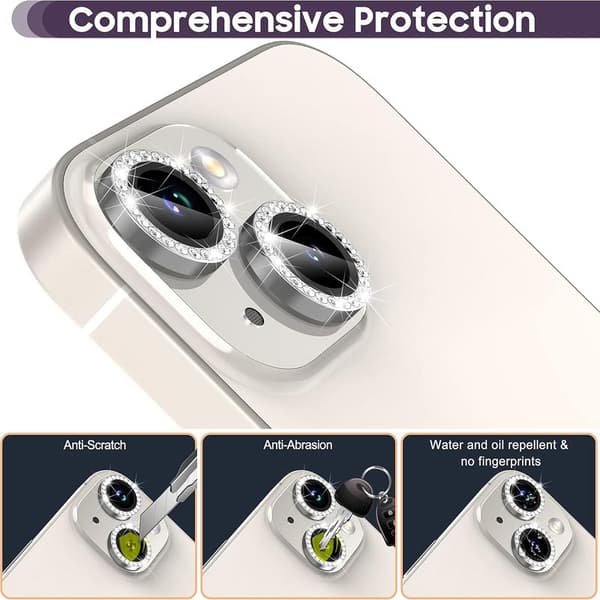 Rear Camera Protector for iPhone 14/14 Plus Photo Protection (Silver-Diamond)