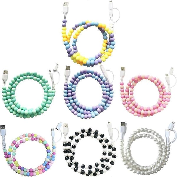 Bærbar Fargerik Perle 2-i-1 Type-C Hurtigladekabel;'/ Kabel Fleksibel B3T9 Blue Purple 1pcs