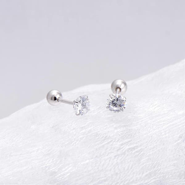 5MM Cubic Zirconia Stud Skruebakside Sterling Sølv Øredobber for Kvinner, Diamanthvit