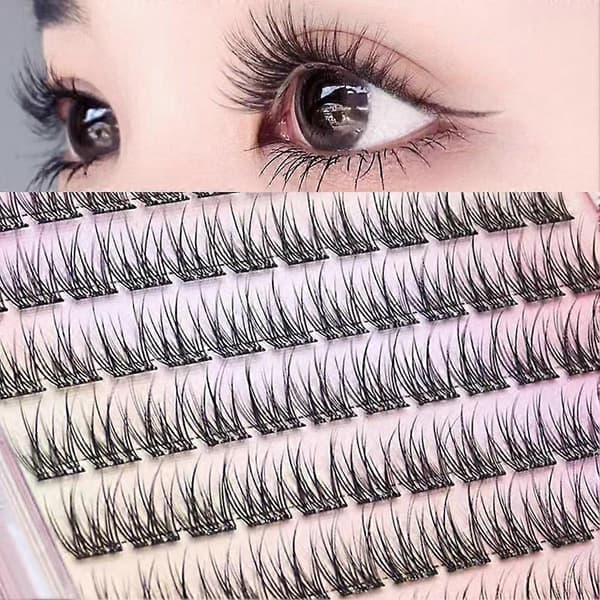 Glue-free false eyelashes with fishtail design, natural single cluster lashes NEW 1set