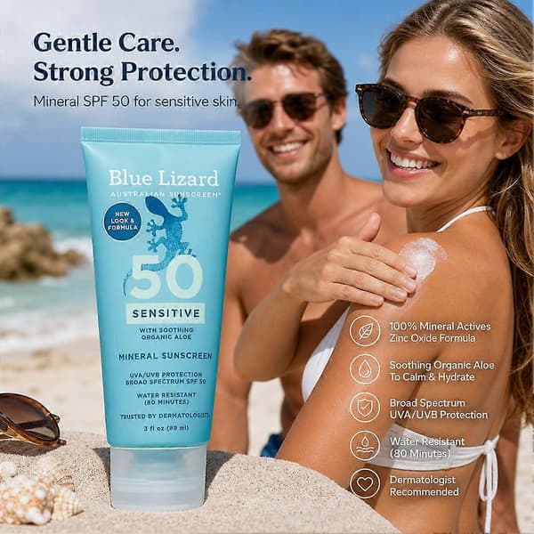 Blue Lizard Australian Sunscreen, Känslig Mineral Solkräm SPF50-89ML 89ml