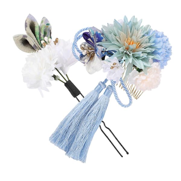 Bröllopshårkammar Blå Blomma Tofs Design Japansk Stil 2st