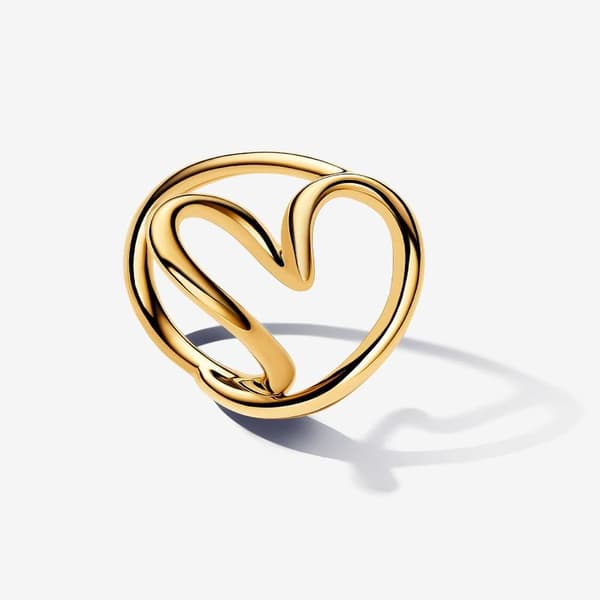 Pandora - Organisk Formet Hjerte Ring - 14k gullbelegg Circumference: 58mm
