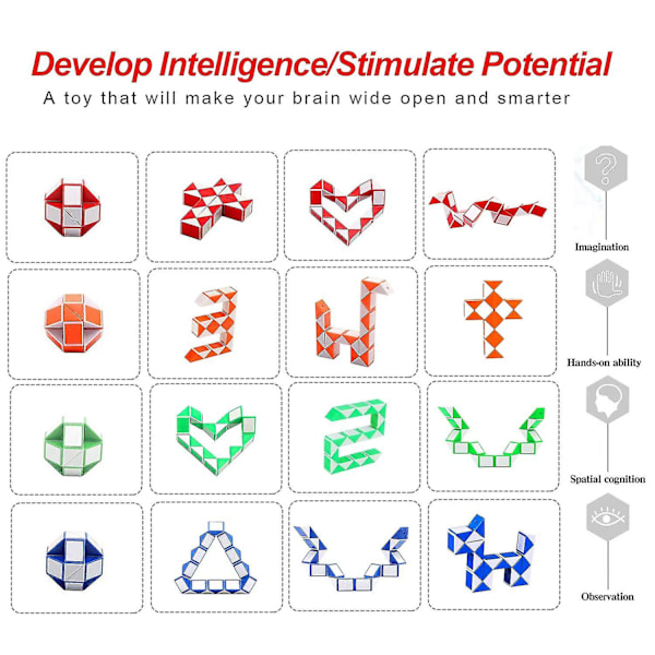 Tärningsspel - 12 delar, 24 block - Magic Speed Cube / Snake Cube Puzzle / Magic Snake Cube (slumpmässig färg)