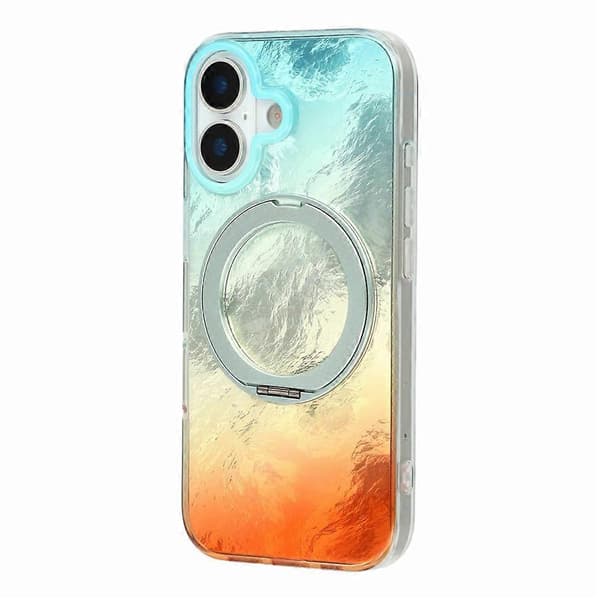 Kompatibel med iPhone 17-fodral Roterande ringstöd Aurora Gradient TPU Stötsäkert telefonfodral Blue