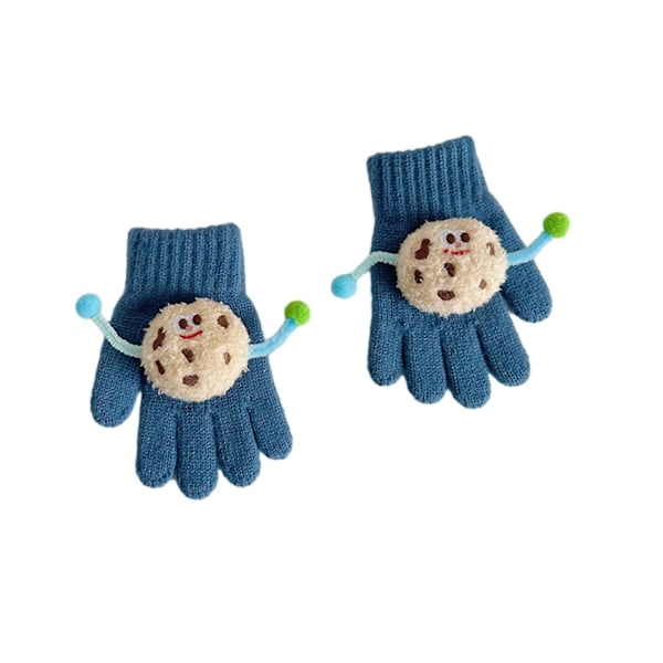 1 Par Barnens Höst Vinter Stickade Vantar Cartoon Cookie Dekoration Pojkar Flickor Vantar Ribbade Manschetter Blue