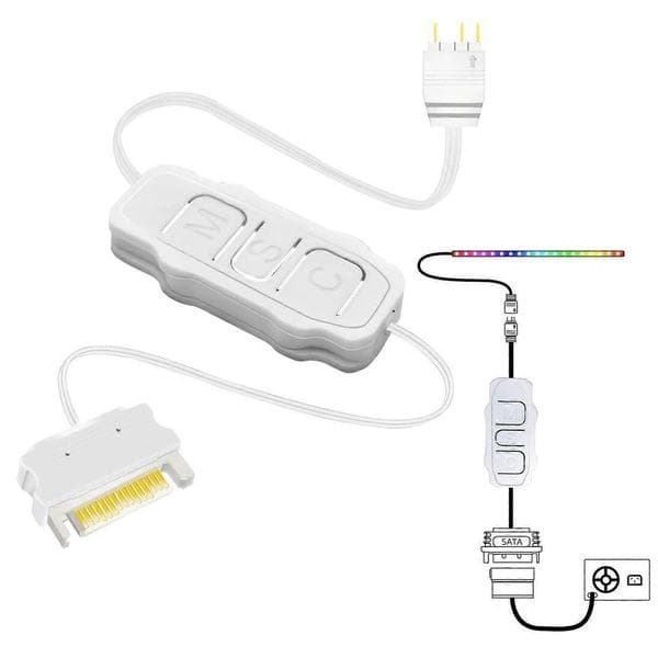 5V 3PIN ARGB-controllere SATA til bundkort 5V ARGB-lysbånd Lysplade RGB-synkroniseringscontrollere White