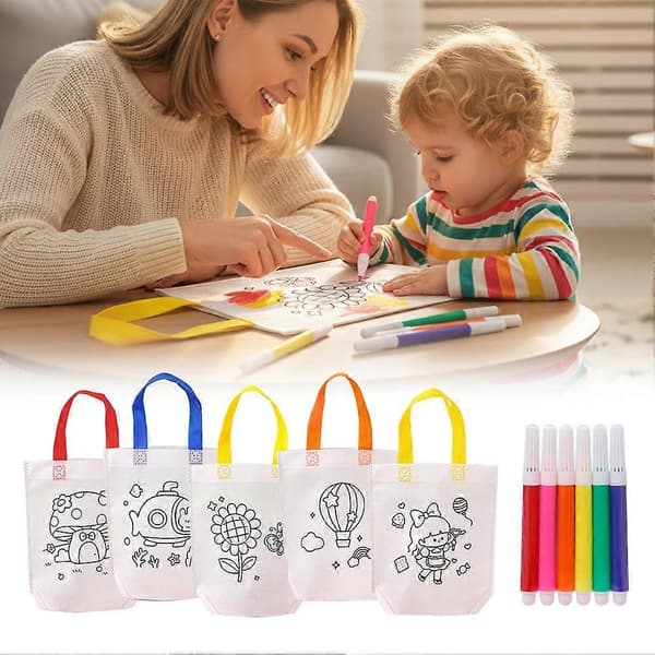 Gør-det-selv mulepose til børn - Non-woven, 22,5 cm, Tegne- og malerhåndværkssæt B