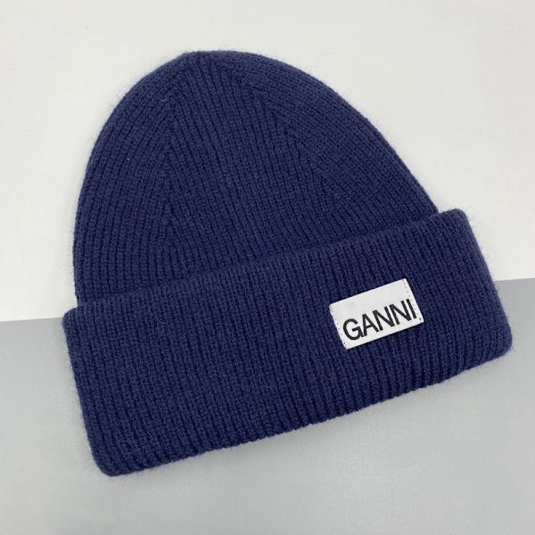 Strikket Ganni vinter varm beanie med mansjetter for menn og kvinner, strikket stretch beanie lue Navy