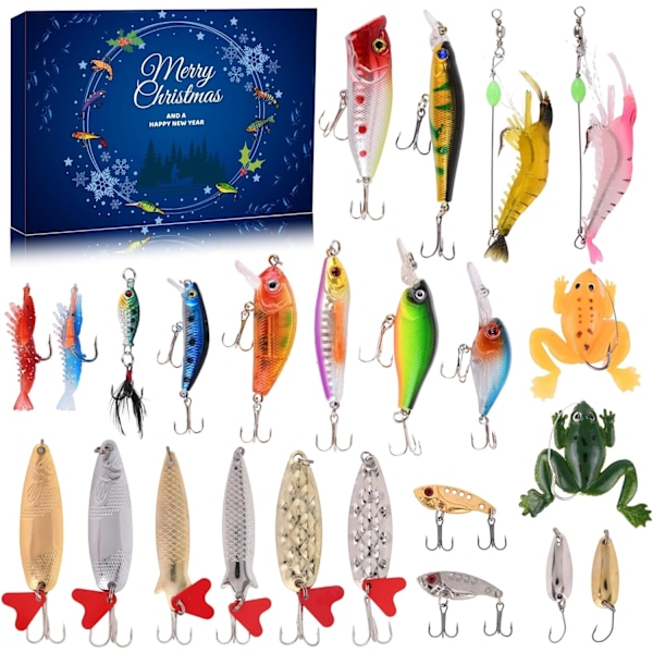 Fiskejulkalender 2024 - Fiskeutrustningsset, Fiskeutrustning för Vuxna Män Pojkar, Fisketillbehör (24 st)