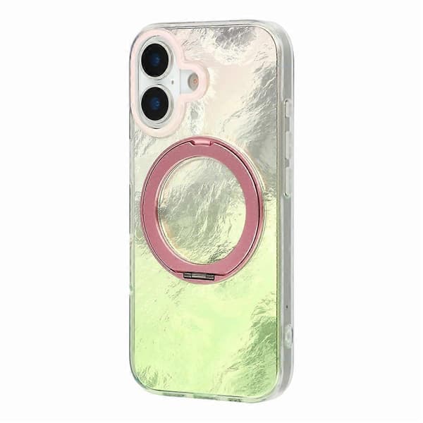 Kompatibel med iPhone 17-deksel Roterende ringstativ Aurora Gradient TPU Støtsikkert telefondeksel Pink
