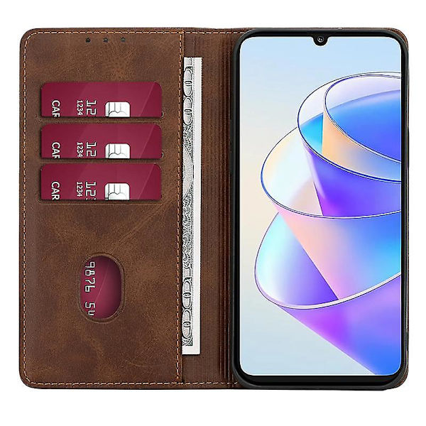For Honor X7a 5G Calf Texture Phone Case Magnetisk Autoabsorberet Pung Læder Stand Cover-Brun Brown, Brown Style E Honor X7a 5G