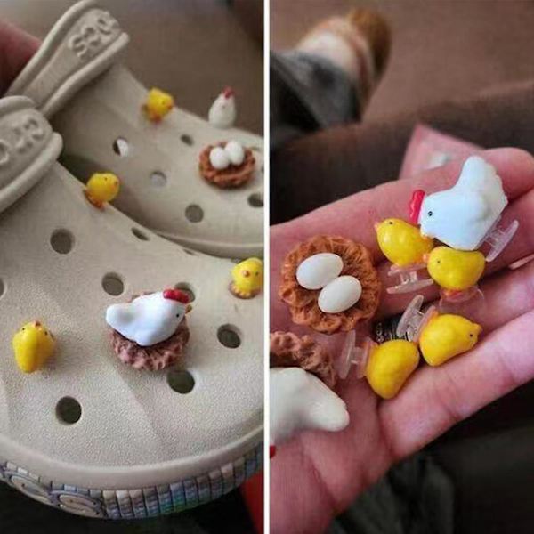 4 stk./sæt Søde 3D Kyllinge Charms Til Crocs DIY Matchende Sko Dekoration, Sko Tilbehør Hul Sko Dekoration