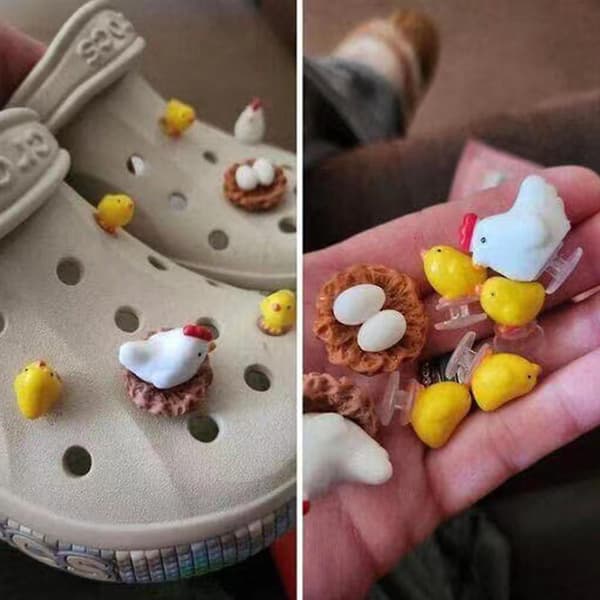 4 stk/sett Søte 3D Kylling Charms For Crocs DIY Matchende Sko Dekor, Sko Tilbehør Hull Sko Dekor