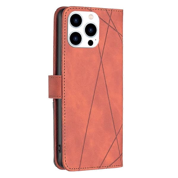 Plånboksfodral för iPhone 16 Pro Max Läder Telefonskal Geometriskt Tryck Brown