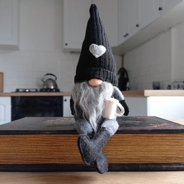 2 stk Nisser Plysj Bardekor, Håndlaget Svensk Tomte Gaver Farmhouse Skandinavisk Figur Nisse for Hjem Kjøkken Kaffestasjon Bord Hylle (Brun) Black