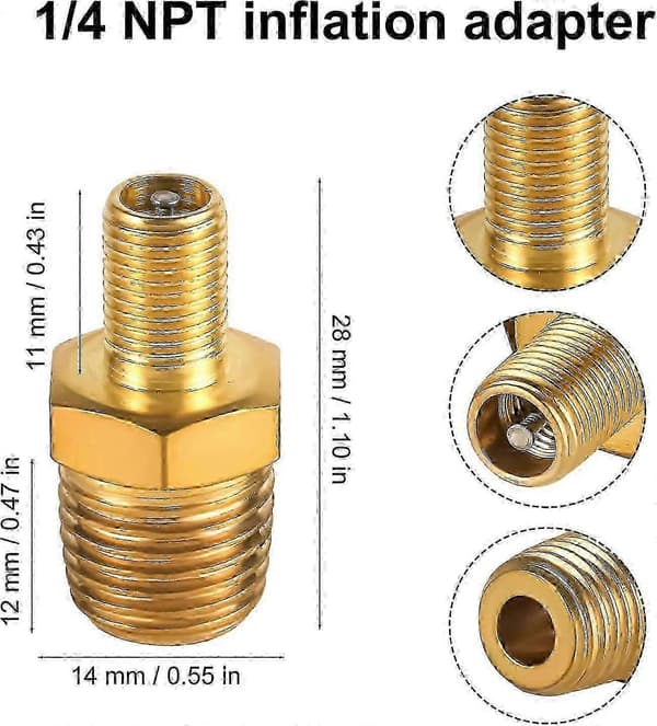 2 stk. messing luftfylderadapter, 1/4\" NPT (han) til standardventil til Schrader (han)