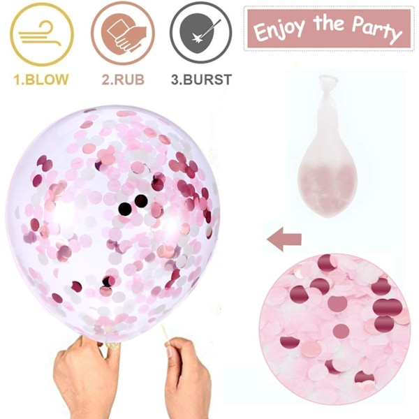 Pink Konfetti Hvide Balloner, 50 stk 12 tommer Latex Balloner til Fødselsdagsfest, Valentinsdag Dekorationer