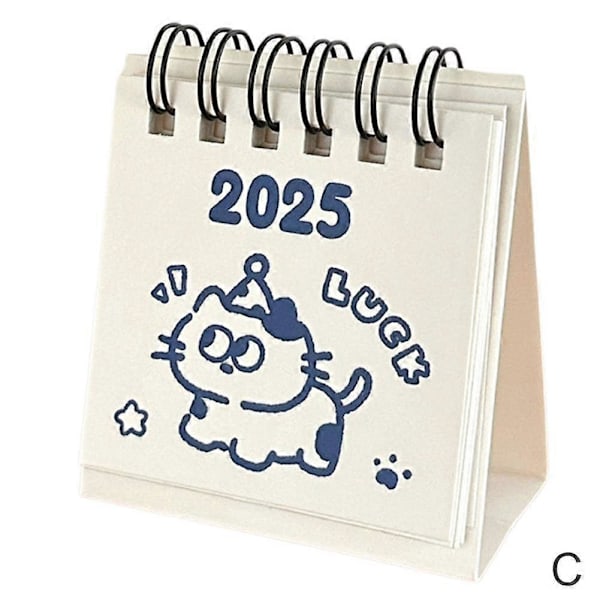 2025 Sød Mini Skrivebords Kalender 12 Måneder Kontor Desktop Dekorativ Lille Pynt Cute Kitten