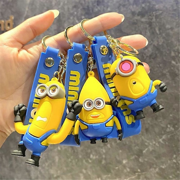 Sød Despicable Me Minions 3D nøglering nøglekæde tegneserie anime bil vedhæng taske charme børn gave B