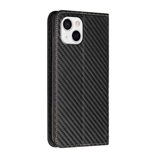 För iPhone 14 Plus Kolfibertextur Magnetiskt Flip Läder Telefonfodral Black