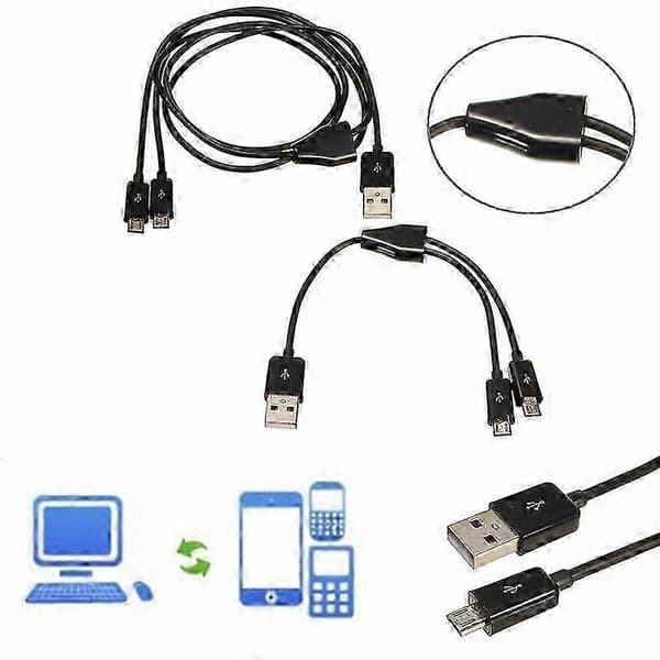 USB 2.0 hane till Micro USB 2.0 hane 1 till 2 Y-splitter laddare datakabel 0,5 5