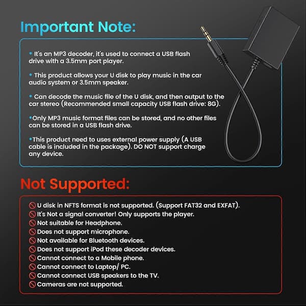 til Aux Audioadapter, 3,5 mm han til USB hun-adapter til afspilning af musik med flashdrev i bil