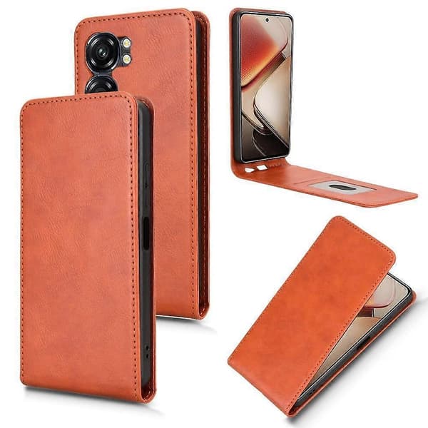 Vertikal Flip Læder Etui Til Oukitel C58 / C58 Pro Brown