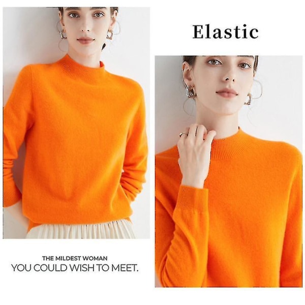 Cashmere tröja för kvinnor 100 % Cashmere Lätt långärmad stickad tröja med rund hals Emma Orange L