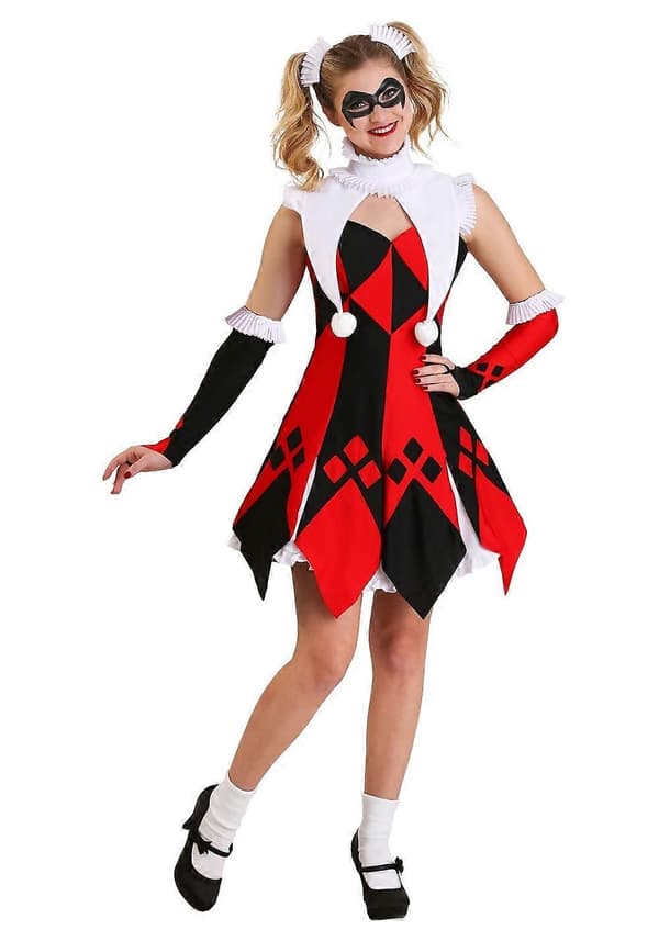 Halloween Jester/Clown Cosplay Maskeradkostym Red XL