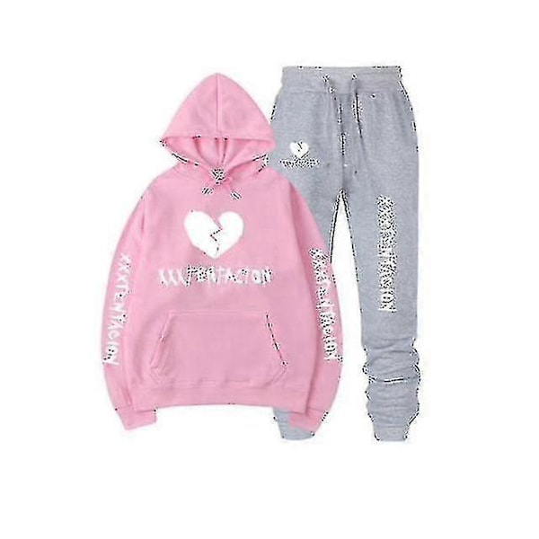 Höst/vinter Xxxtentacion Revenge Kill Hip Hop Hoodies Tröjor och Byxor Män Tvådelad Set Huvad Dräkt Sammet Shry pinkLightAIxinBB M