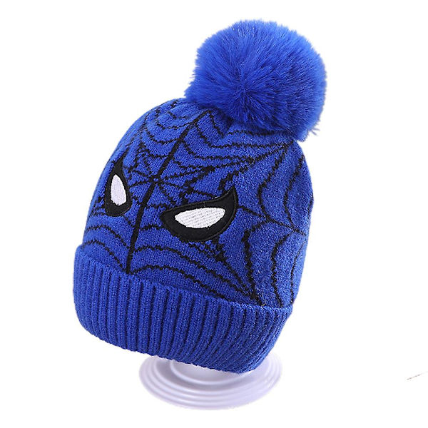 3-12 v Lapset Pojat Tytöt Spiderman Neulottu Pipo Hattu Pom Talven lämmin cap Royal Blue