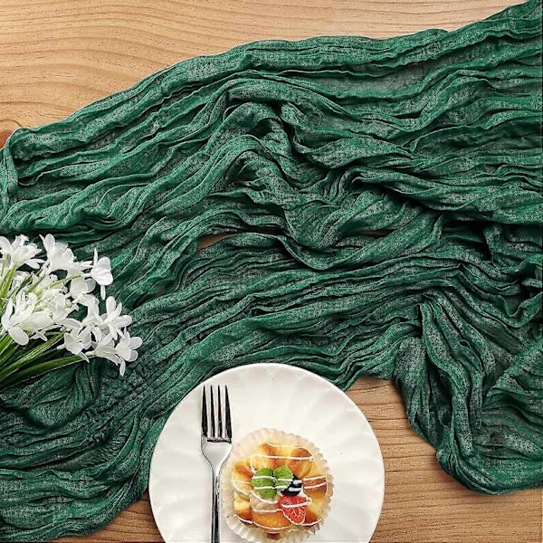 Bryllupsbordløper Gauze Bohemisk Stil Plissert Ensfarget Flekkbestandig Gjenbrukbar Bord Dark green 300cm