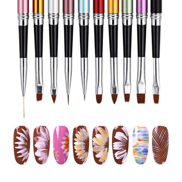 10 st Nail Art penna för professionella salongers nagelborste och hemma- nail art nageldesigner (10 färger)