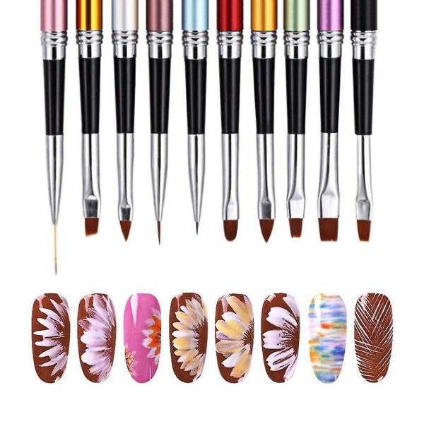 10 stk Nail Art-pen til professionelle saloner neglebørste og hjemme-diy-nail art-negledesign (10 farver)