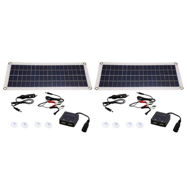 2X 8W 12V Fleksibelt Solcellepanel med Dobbel USB/DC Effektiv Bilbatterilading Camping Black