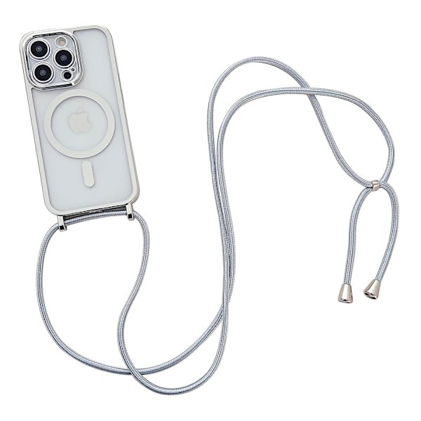 Fodral för iPhone 15 Pro, kompatibel med MagSafe, magnetiskt TPU-mobilskal med långt snöre Silver Style C iPhone 15 Pro