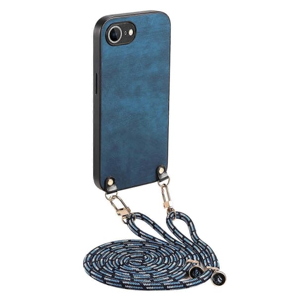 Retro skinndeksel til iPhone 16e med justerbar stropp - Grønn Multicolor Blue
