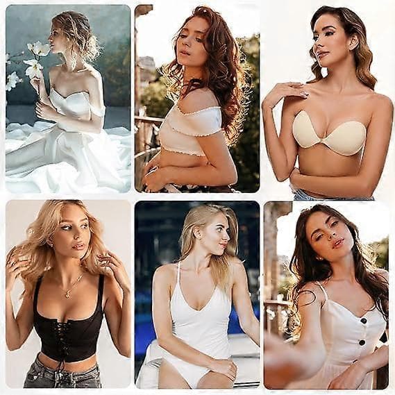 Selvklæbende stropløs genanvendelig silikone push-up bh til kvinder, beige Beige 30-36A