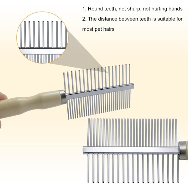 Træhåndteret plejekam til hunde, katte og kæledyr Double-Sided Teech Comb