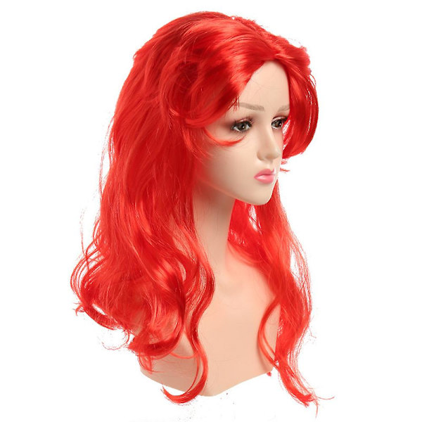 Den lille havfruen kostymeparykk for voksne kvinner lang bølget rød cosplay hårparykk cosplay tilbehør for Halloween karnevalfest