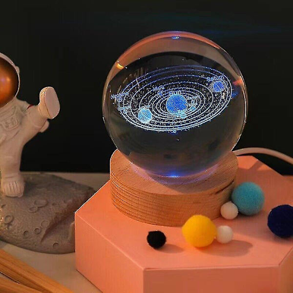 7 farver Planet 3d Krystalkugle Lasergravering Solar System Led Ball Light Gave Solar system