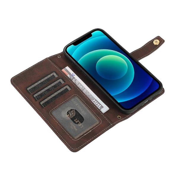 Læder telefoncover med lanyard til iPhone 14 Plus Brown