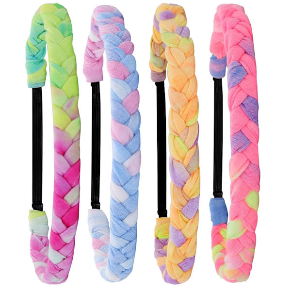 4 Justerbara Flätade Hårband för Flickor, Regnbågsfärgad Tie Dye Flätad Hårband för Barn, Söta Flickor Stretch Elastiska Modeaccessoarer för Barn Tie Dye