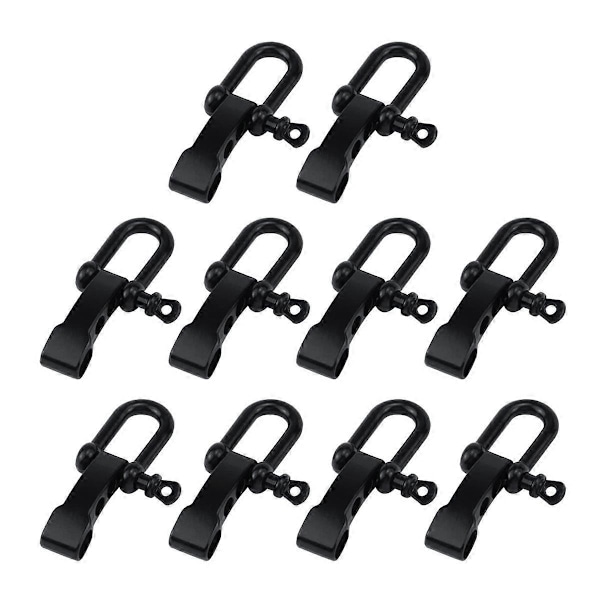 10 stk. Paracord Armbånd Sjakkelspenne, Bueanker Sjakkel Lås D Sjakkel Klips Justerbar for Overlevelsesarmbånd Black